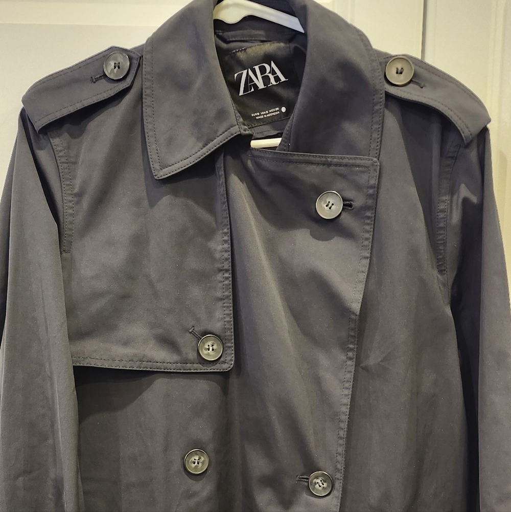 Zara Dark Navy Trench Overcoat Sz Small MINT condition Lux! - Picture 6 of 6
